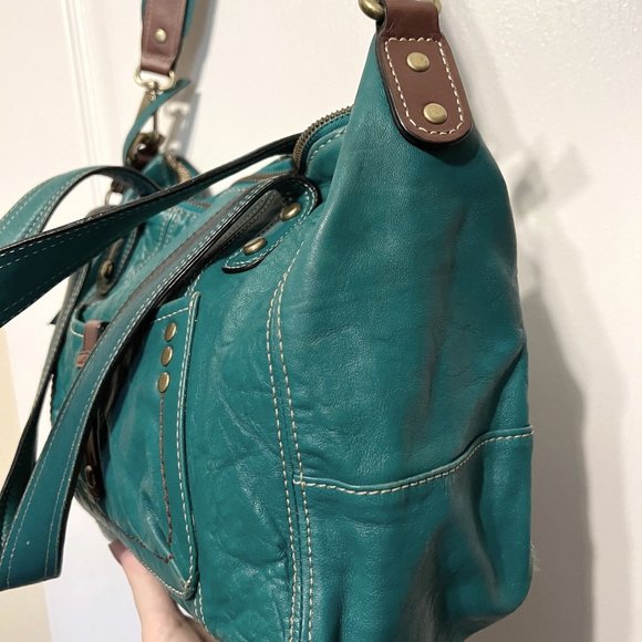 Fossil-Shoulder/Tote Leather Purse-Turquoise/Aqua Greenish Blue-Rare-Large - Picture 5 of 16